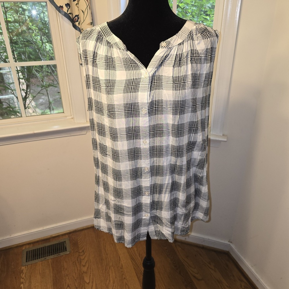 Great Northwest Indigo Sleeveless Button-Down Top Black & White Plaid Size 1X